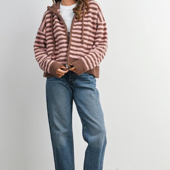 Jayden Striped Zip-Up Hooded Cardigan | Women's Fall & Winter Jacket | Striped - Picture 4 of 13